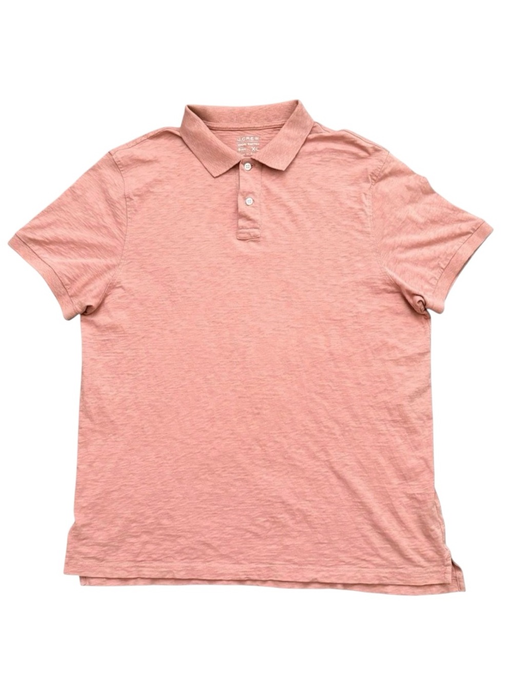 J.Crew Mens XL Coral Pink Orange Slub Cotton Short Sleeve Casual Polo Shirt